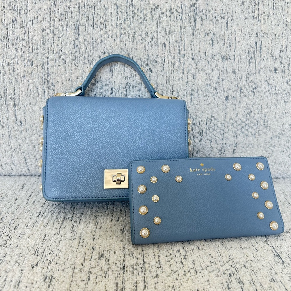 Kate Spade Blue Pearl Handbag and Wallet Set